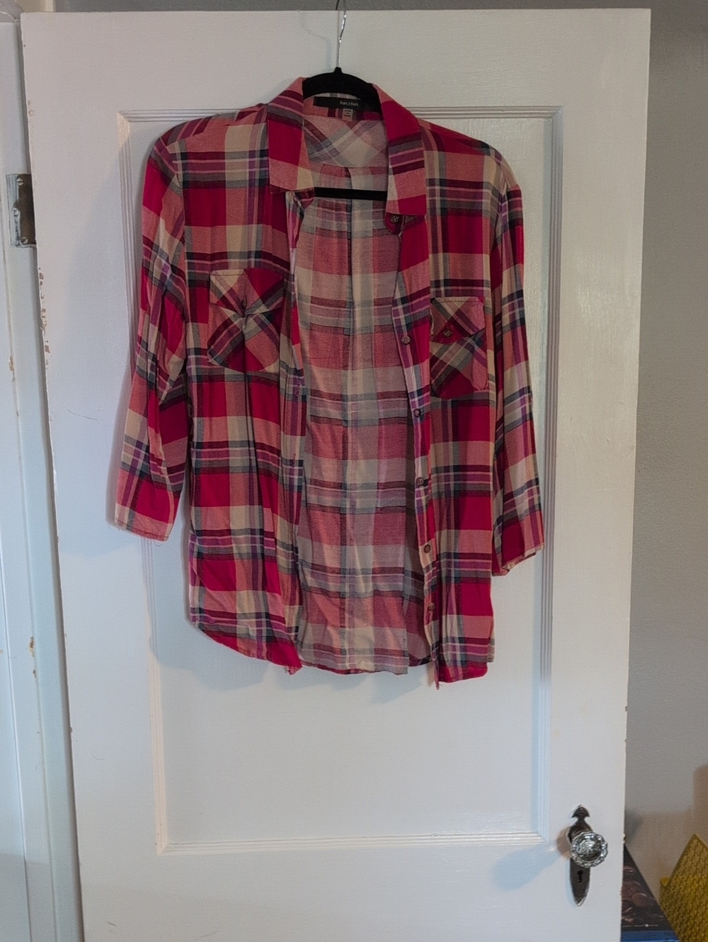 Womens Pink Plaid Button-Up Shirt - Lightweight Casual Top